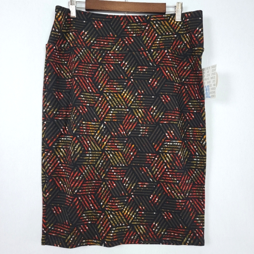 LulaRoe Cassie Pencil Skirt Size XL with flattering waistband Multicolor Overlay